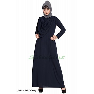 Modest abaya with attached Shawl- Navy Blue